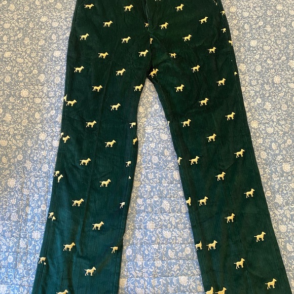 Or is Green Corduroy Pants with Dog Pattern - Picture 1 of 7